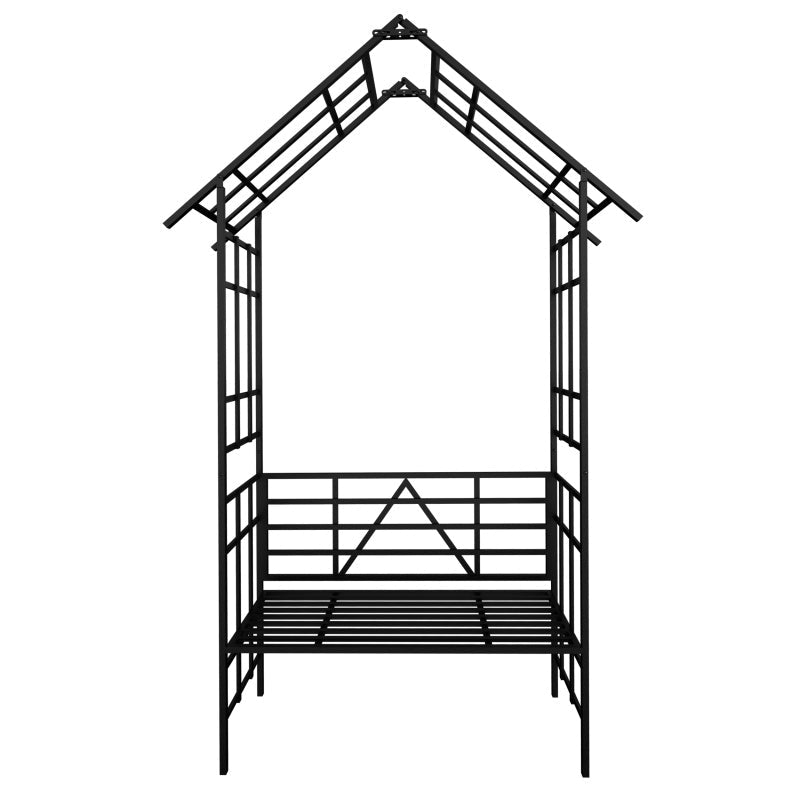 Metal Garden Arch, With Benches- Black Inkedjoy