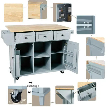 Kitchen Trolley With Rubberwood Folding Leaf Countertops My Store