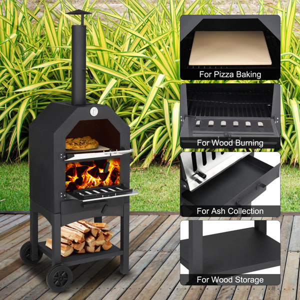 Freestanding Carbon Grill With Chimney, Wheels, Pizza Stone, And Pizza Shovel My Store