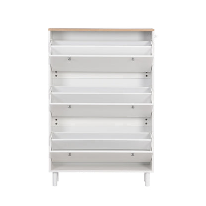 Narrow 3-Flip Drawer Shoe Cabinet Wood Grain Top Entryway Organizer Inkedjoy