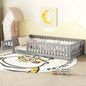 Twin Size Bed Floor Bed With Safety Guardrails And Door For Kids, Gray My Store
