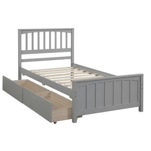 Twin Size Platform Bed With Two Drawers, Gray My Store
