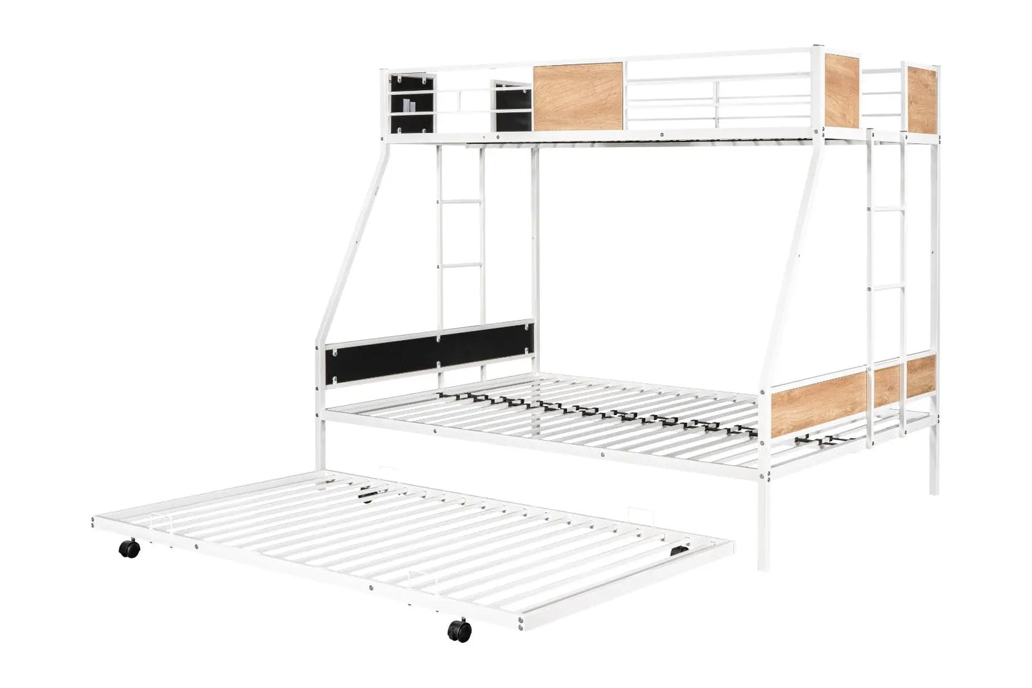 Metal Twin Over Full Bunk Bed With Trundle, Heavy-Duty, Noise Reduced, Guardrail My Store