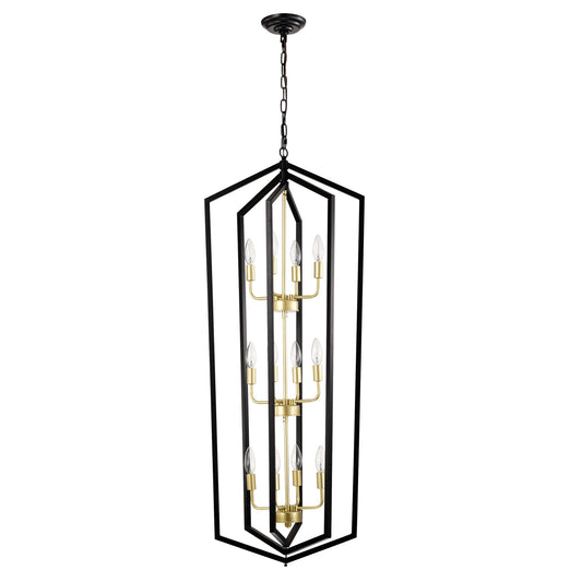 12-Light Lantern Tired Farmhouse Ceiling Hanging Light Black Chandelier Metal Modern Pendant Inkedjoy