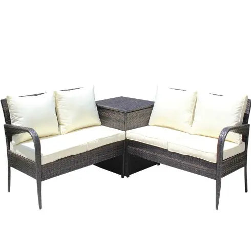 3 Piece Patio Sectional Wicker Rattan Outdoor Furniture Sofa Set With Storage Box Brown My Store