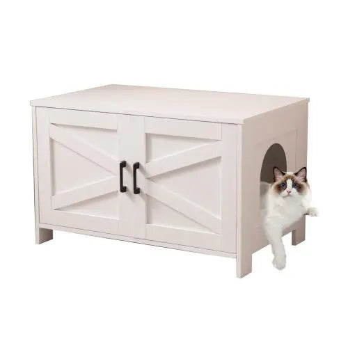 Cat Litter Box Enclosure, Litter Box Furniture Hidden With Barn Door, Wooden Cat Washroom Furniture, Cat House, End Table, Fit Most Of Litter Box My Store