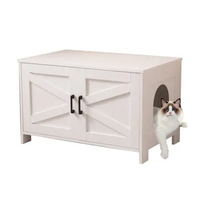 Cat Litter Box Enclosure, Litter Box Furniture Hidden With Barn Door, Wooden Cat Washroom Furniture, Cat House, End Table, Fit Most Of Litter Box My Store