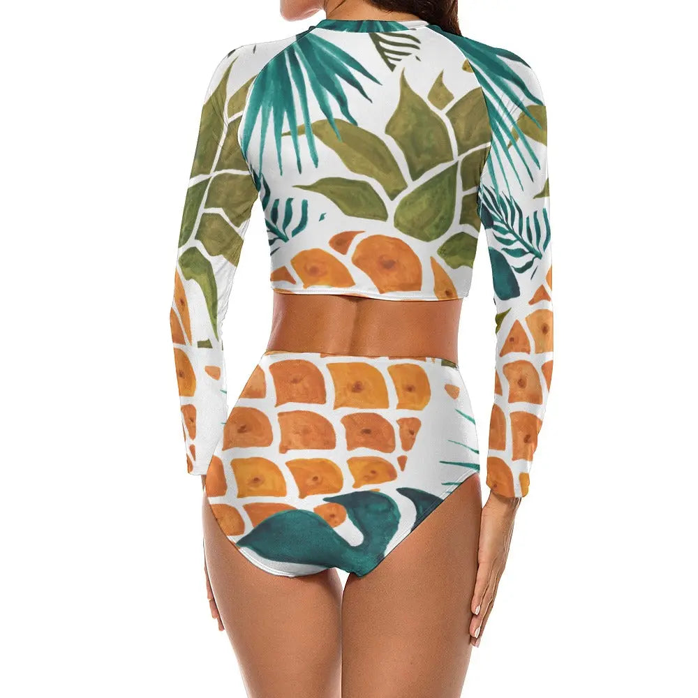 Long Sleeve Crew Neck Ladies Bikini Swimsuit Inkedjoy