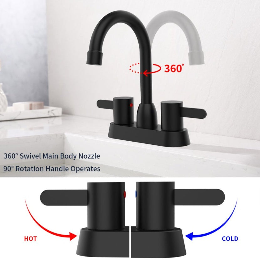 2 Handles Bathroom Sink Faucet- Matte Black My Store