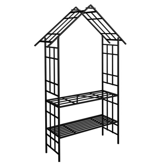 Metal Garden Arch, With Benches- Black Inkedjoy