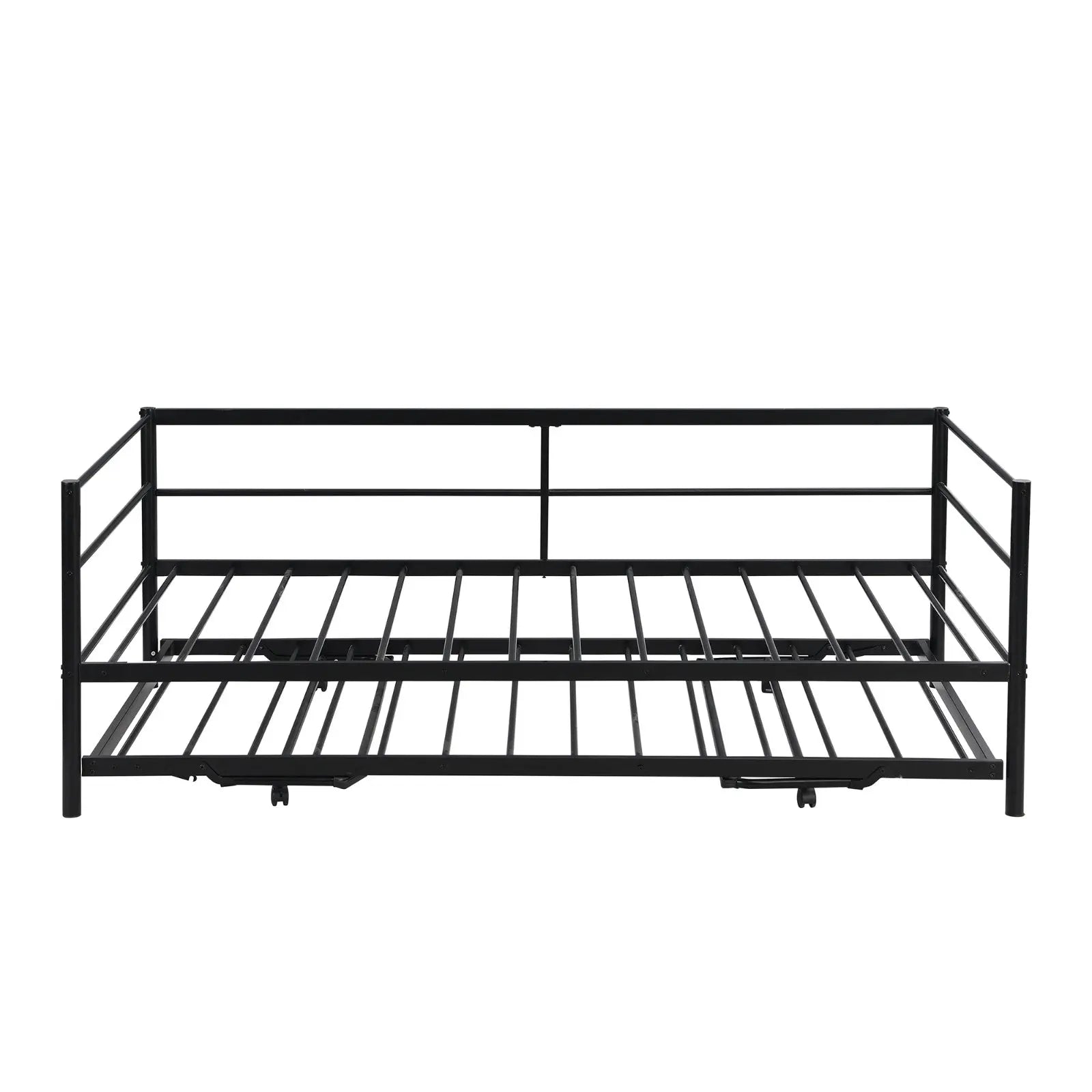 Twin Size Metal Daybed With Adjustable Trundle Up Trundle, Black My Store