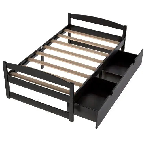 Twin Size Platform Bed, With Two Drawers, Espresso My Store
