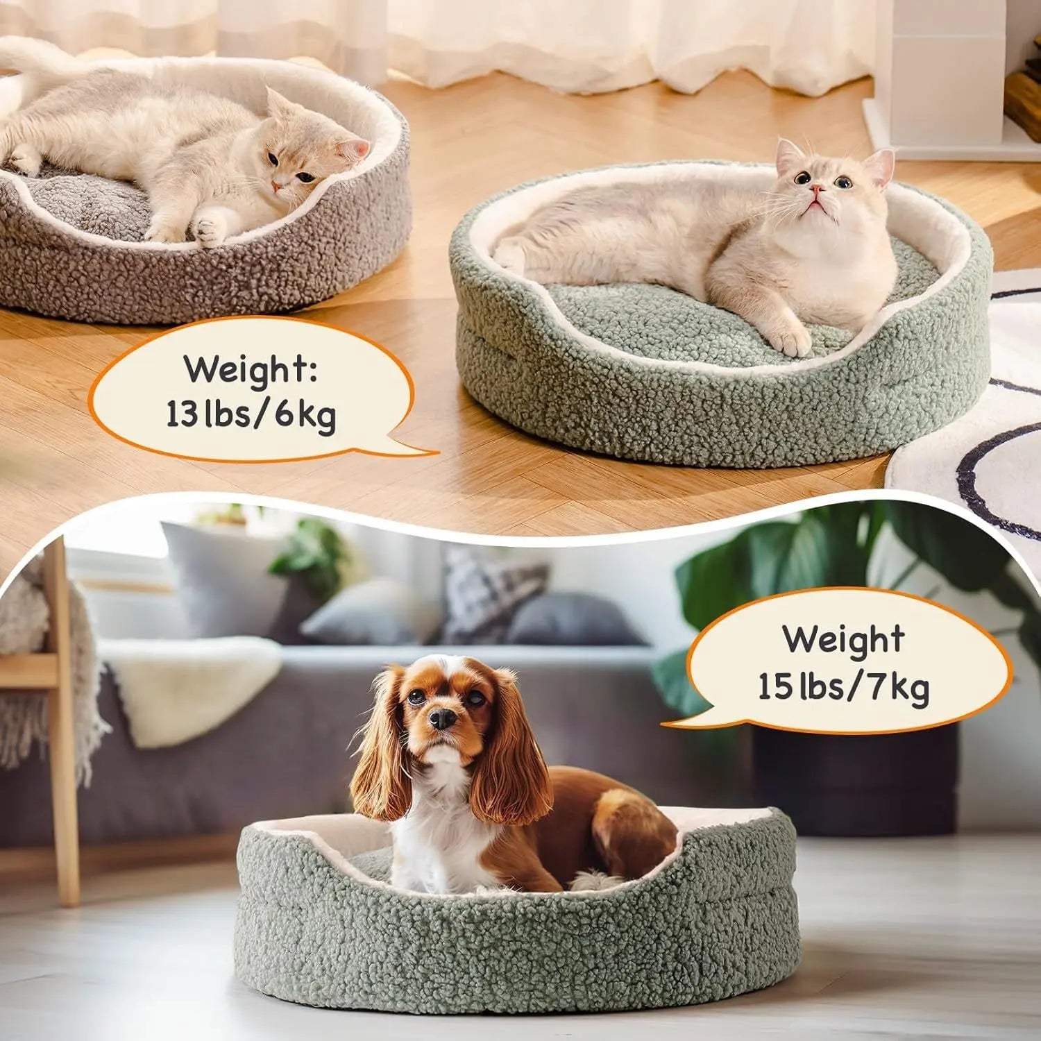 Washable Pet Bed For Cats & Small Dogs - 23x23x7 Inch Round Orthopedic Bed With Non-Slip Bottom -Sage Green My Store