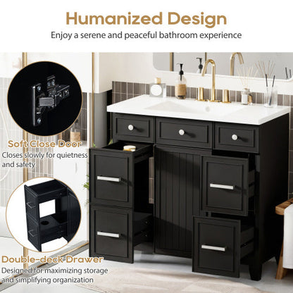 Vanity Cabinet With Sink Top Combo Set  And 3 Drawers- Black My Store