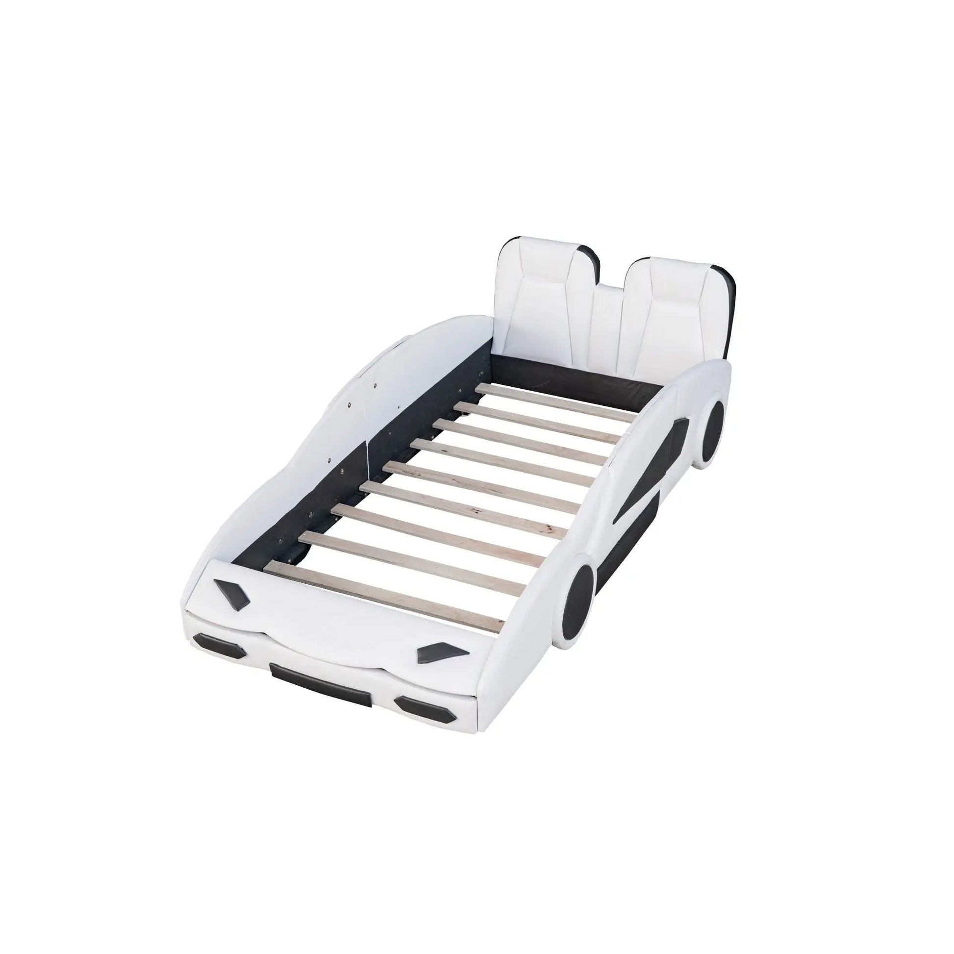 Double Race Platform Bed With Wheels, White My Store