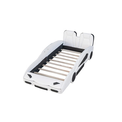 Double Race Platform Bed With Wheels, White My Store