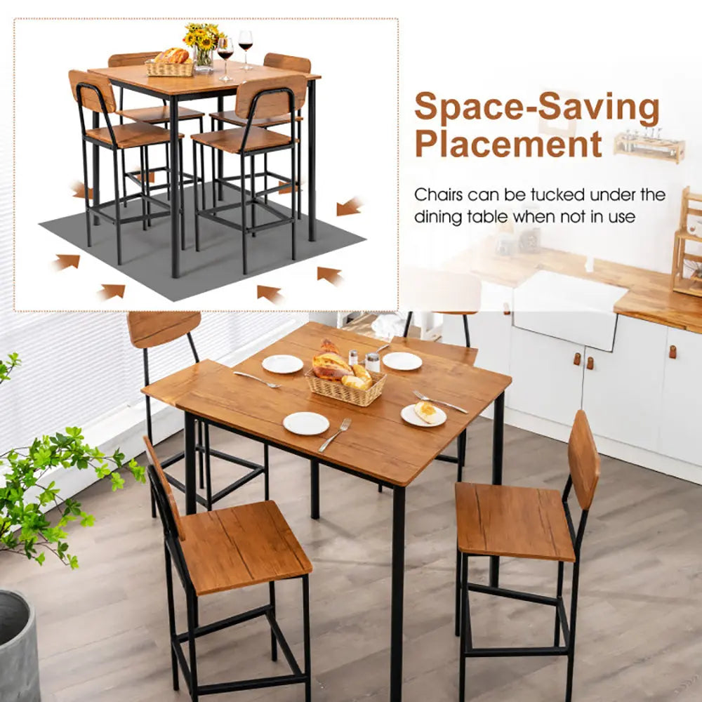 5 Pieces Industrial Dining Table Set With Counter Height Table And 4 Bar Stools My Store