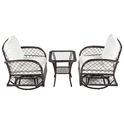 3-piece Outdoor Chair&Table Set Chat Set 2-person Rattan Seating Group Inkedjoy