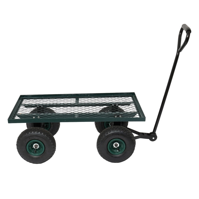 Iron Wood Green Garden Cart With Four Wheels Inkedjoy