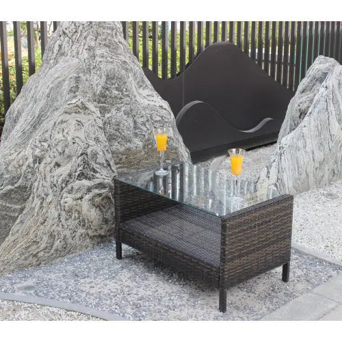 Outdoor Patio Furniture Coffee Table With Clear Tempered Glass My Store