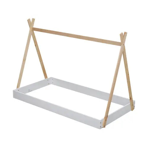 Twin Size Tent Floor Bed With Triangle Structure, White Natural My Store