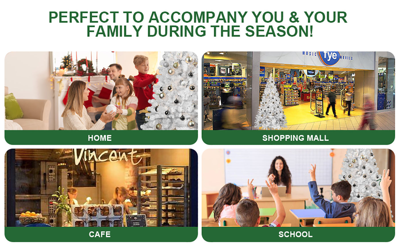 9ft White Christmas Tree with Memory Wire, 1910 Tips Hinged Artificial PVC Tree Ohberri