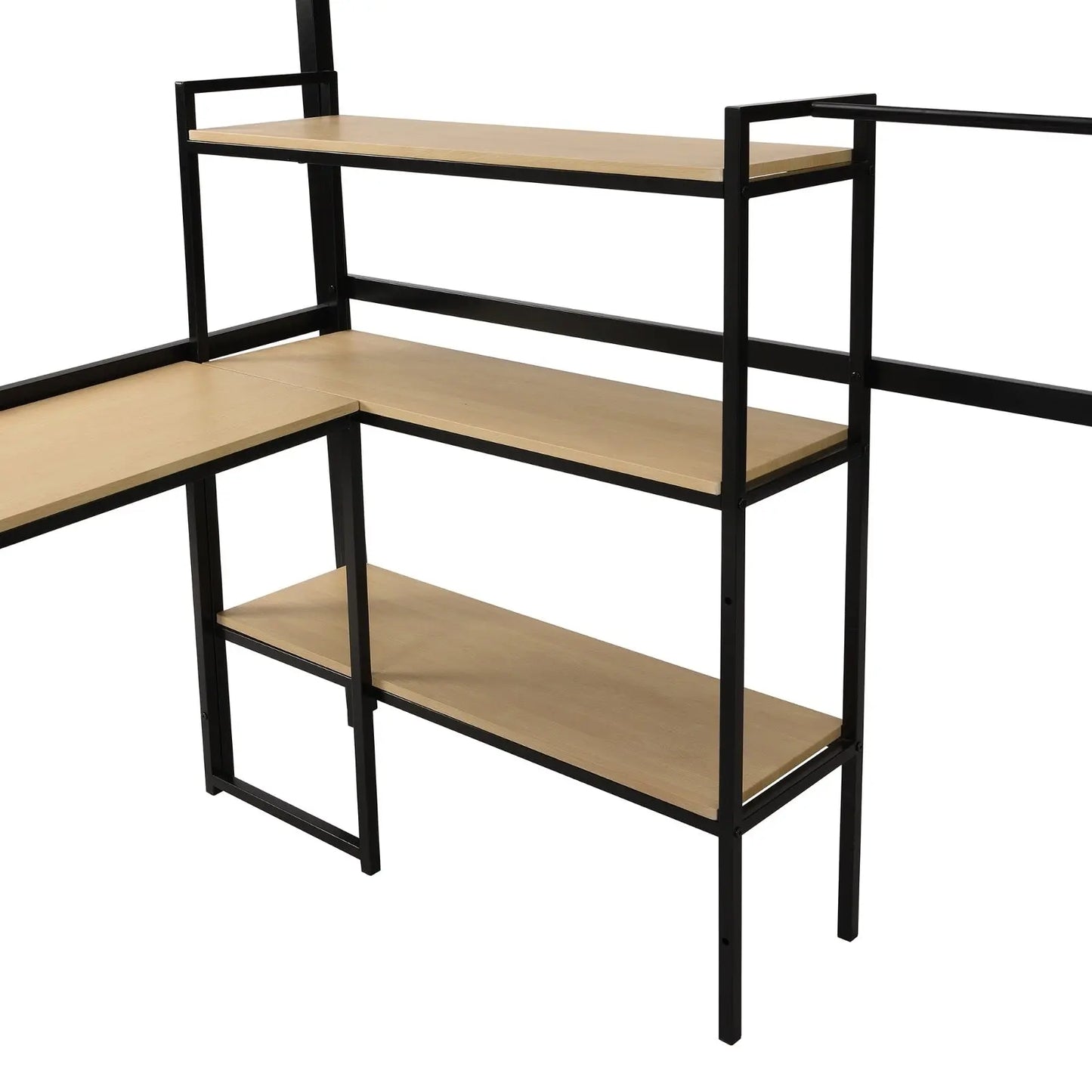 Full Size Metal Loft Bed With Staircase, Built-in Desk And Shelves, Black My Store