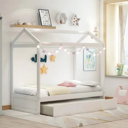 House Bed With Trundle- White My Store