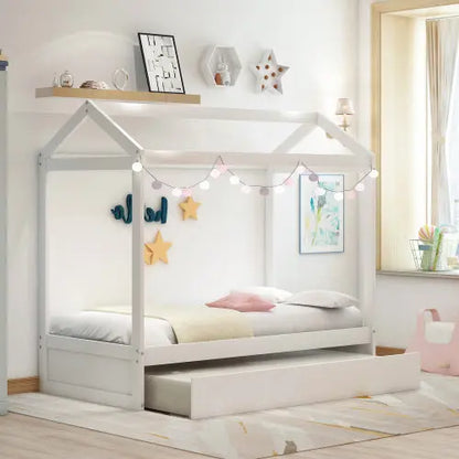 House Bed With Trundle- White My Store