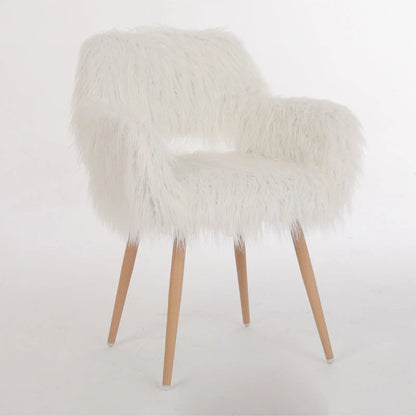 WHITE Faux Fur Upholstered Make Up Chair Side Dining Chair With Metal Leg WHITE Beech Metal Leg My Store