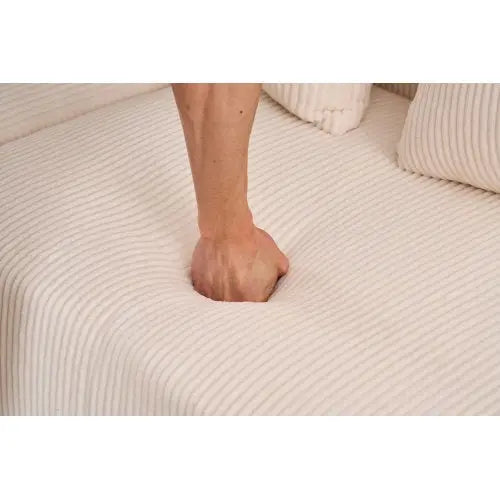 LY-023 WHITE COMPRESSION SOFA Combining Chaise Longue With 3-seater, Corduroy Fabric, Full Sponge Compression Sofa,combined Sofa With 4 Pillows For Living My Store