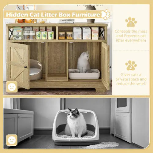 Litter Box Enclosure For 2 Cats, Farmhouse, Brown My Store