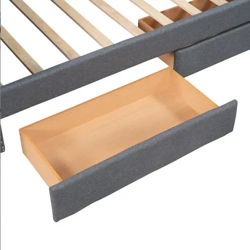 Upholstered Twin Size Daybed With Two Drawers, Wood Slat Support, Gray My Store