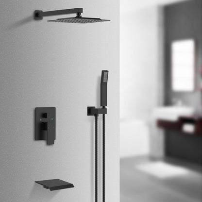 Brushed Nickel Faucet Set 10 Inch Square Rainfall Shower Head With Handheld Sprayer And Waterfall Inkedjoy