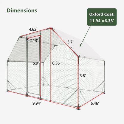 Metal Large Chicken Coop Walk-in Poultry Cage Run Flat Shaped With Waterproof Cover My Store