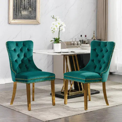 High-end Tufted Solid Wood Contemporary Velvet Upholstered Dining Chair With Golden Stainless Steel Plating Legs,Nailhead Trim,Set Of 2 My Store
