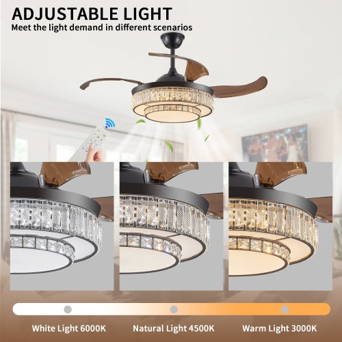 Modern LED Retractable Ceiling Fan With Light And Remote Control Inkedjoy