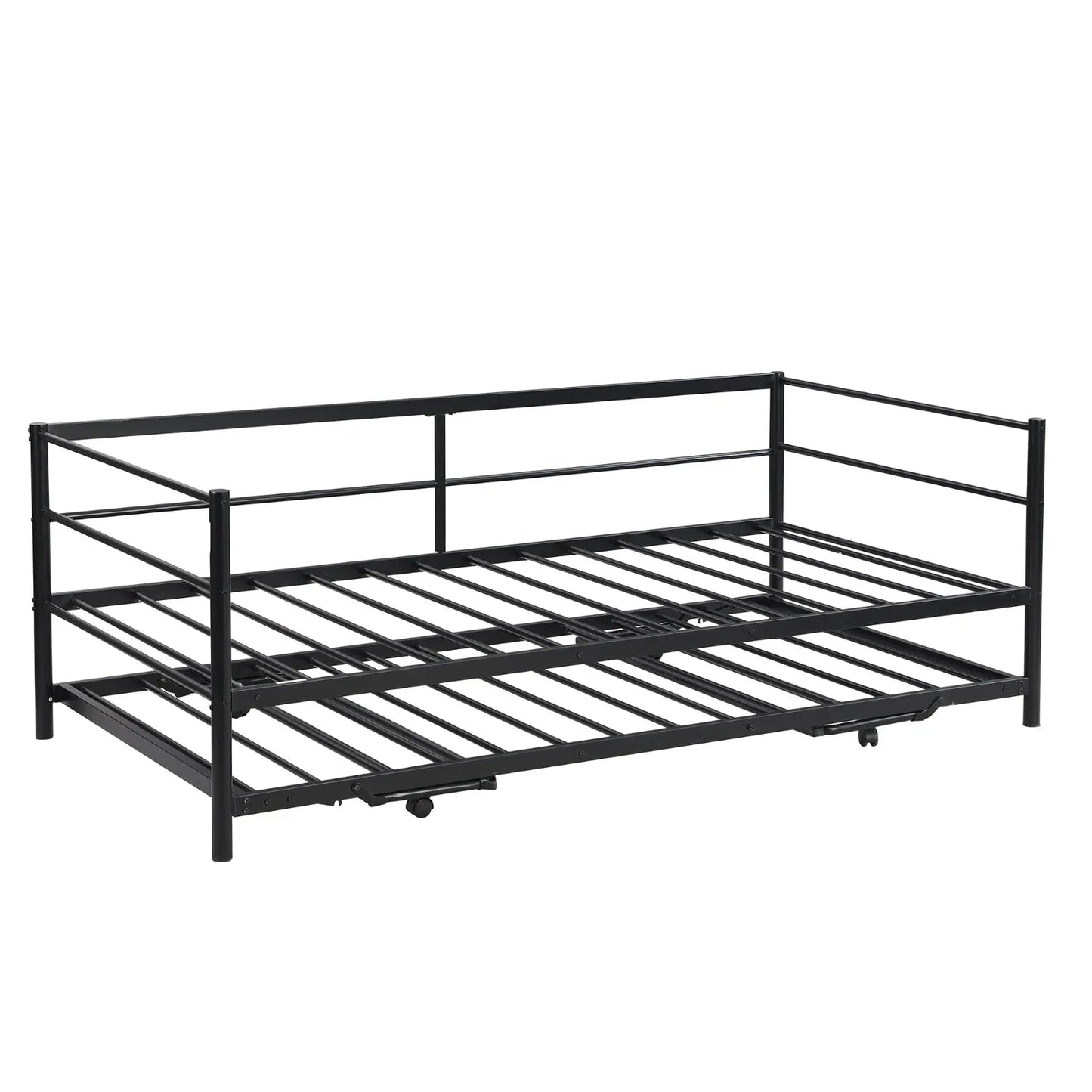 Twin Size Metal Daybed With Adjustable Trundle Up Trundle, Black My Store