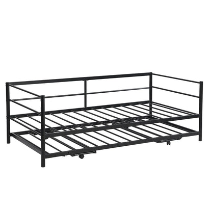 Twin Size Metal Daybed With Adjustable Trundle Up Trundle, Black My Store