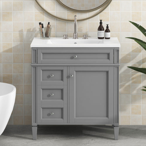 Vanity With Top Sink, Modern Bathroom Storage Cabinet With 2 Drawers And A Tip-out Drawer My Store