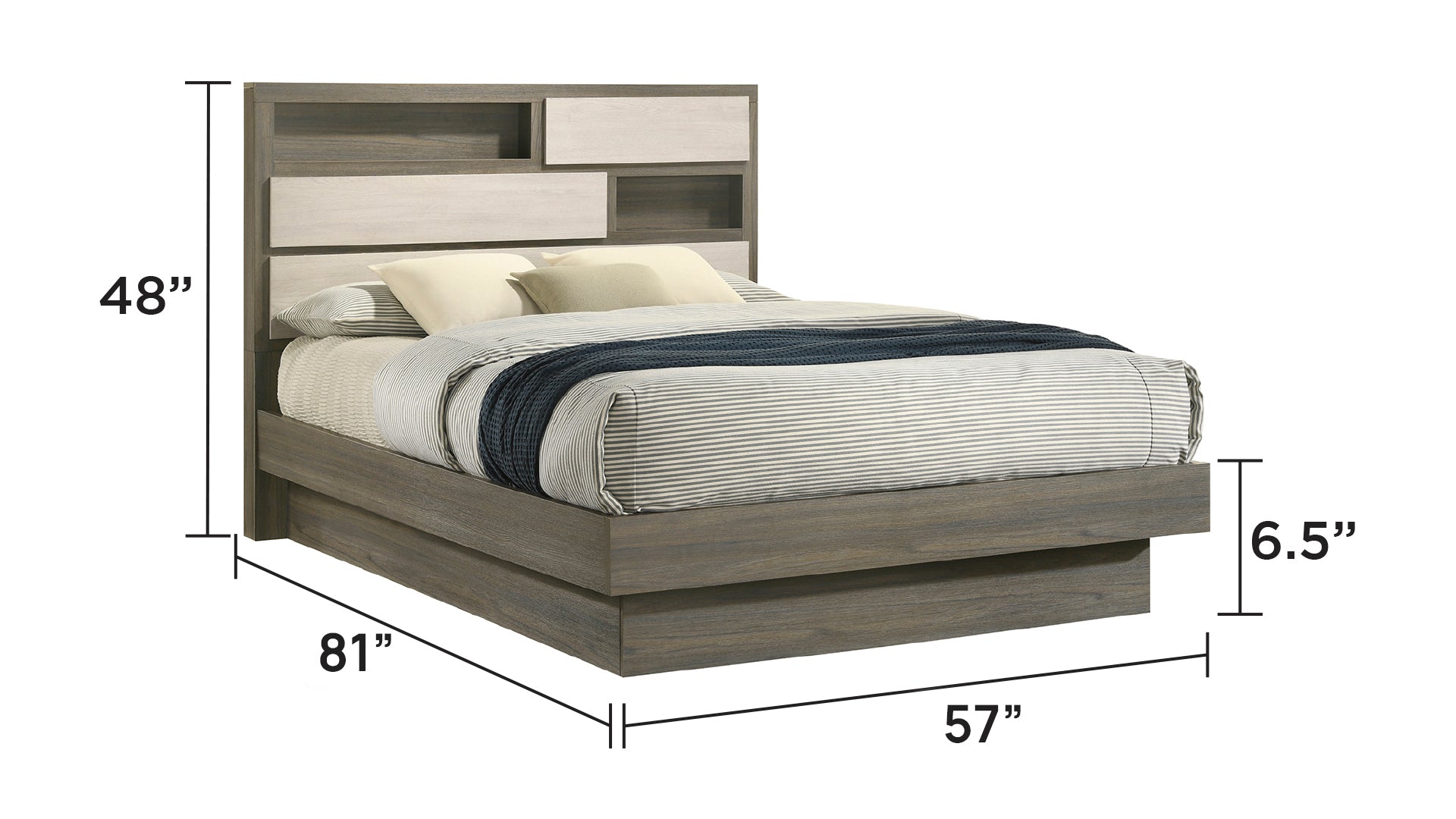 Modern 4-Piece Full Bedroom Set in Wood, Beige & Brown Finish - Ohberri