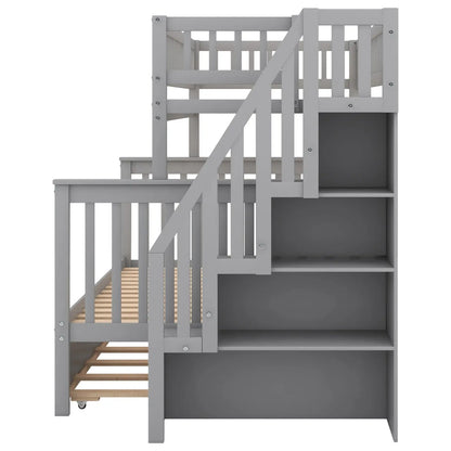 Twin Over Full Bunk Bed With Trundle And Staircase,Gray My Store