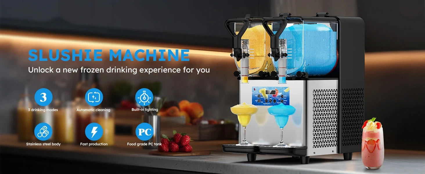 Commercial Slushy Machine 3Lx2 Tank Margarita Maker Stainless Steel Ohberri