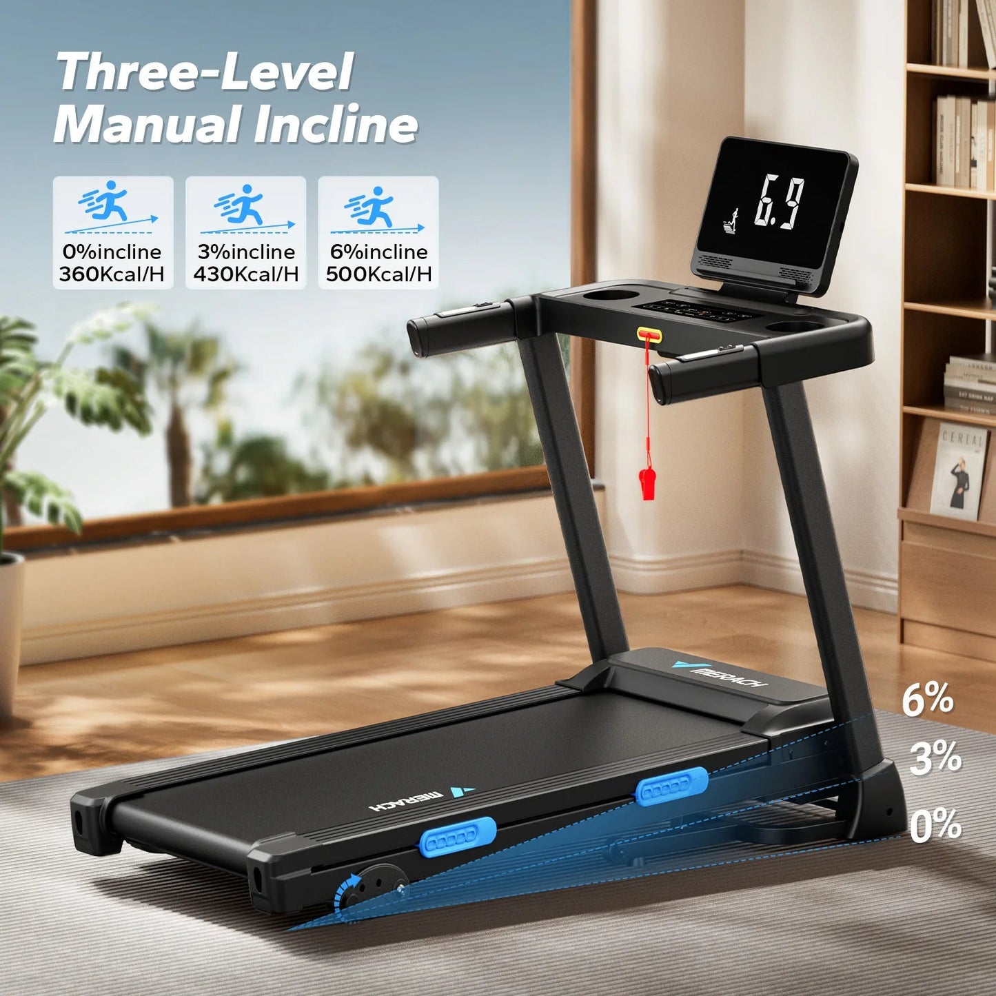 Foldable Treadmill T12 Incline Double Deck Technology Heart Rate Monitoring Ohberri