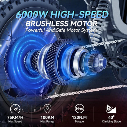 R19 Max Electric Motorcycles 3000W Brushless Gearless Motors 72V40AH Lithium Battery Ohberri