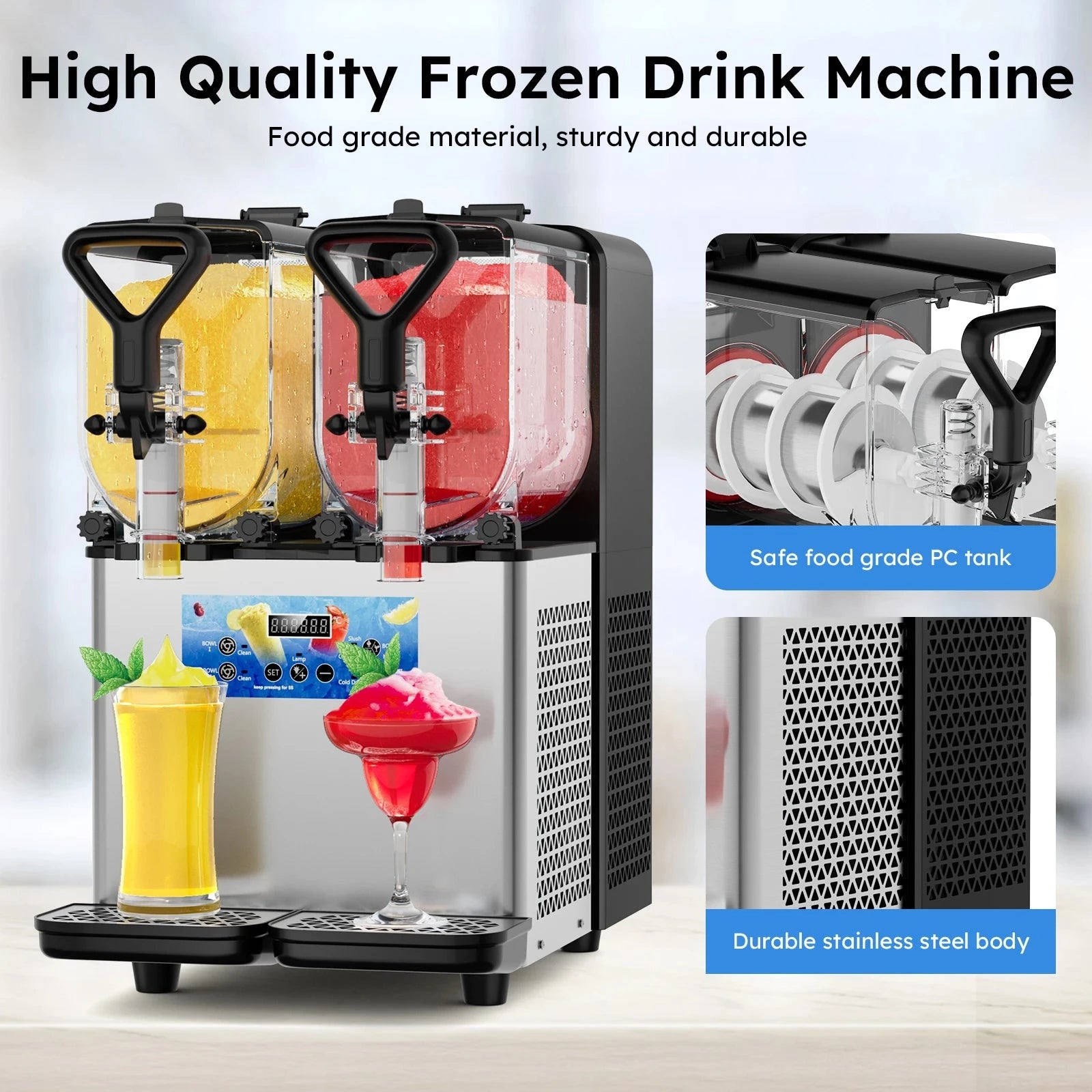 Commercial Slushy Machine 3Lx2 Tank Margarita Maker Stainless Steel Ohberri