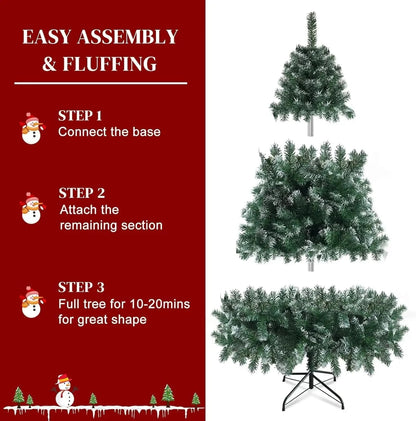 7ft Artificial Christmas Tree with Snow Flocked W/1000 Branch Tips -Green & White Ohberri