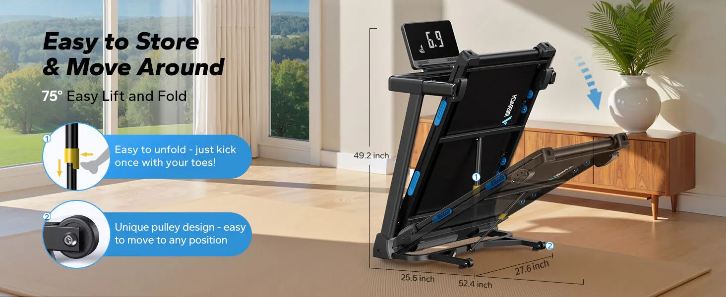 Foldable Treadmill T12 Incline Double Deck Technology Heart Rate Monitoring Ohberri