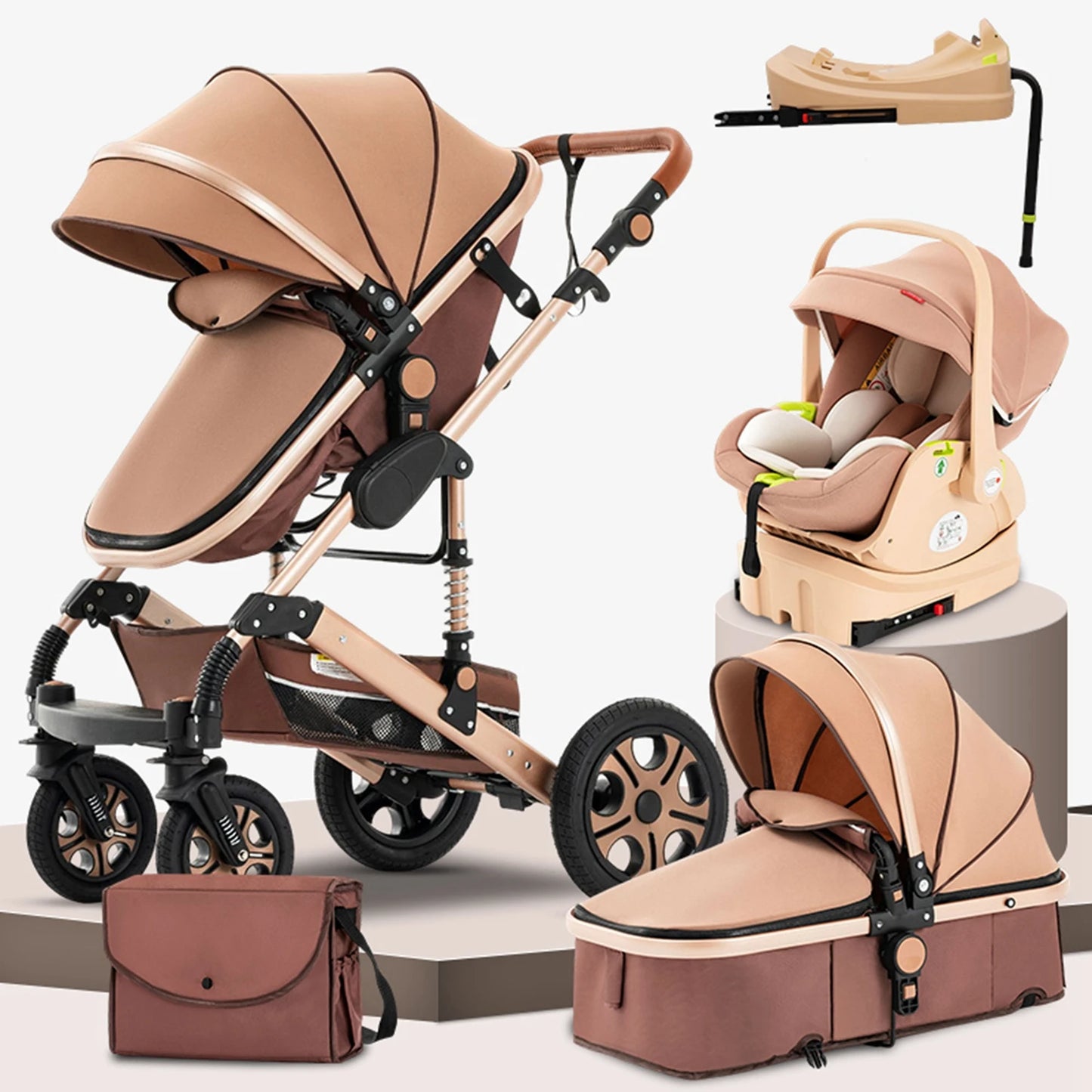 Combo Car Seat Travel System with Isofix Base,Baby Carriage 3in1 Reversible Stroller - Ohberri