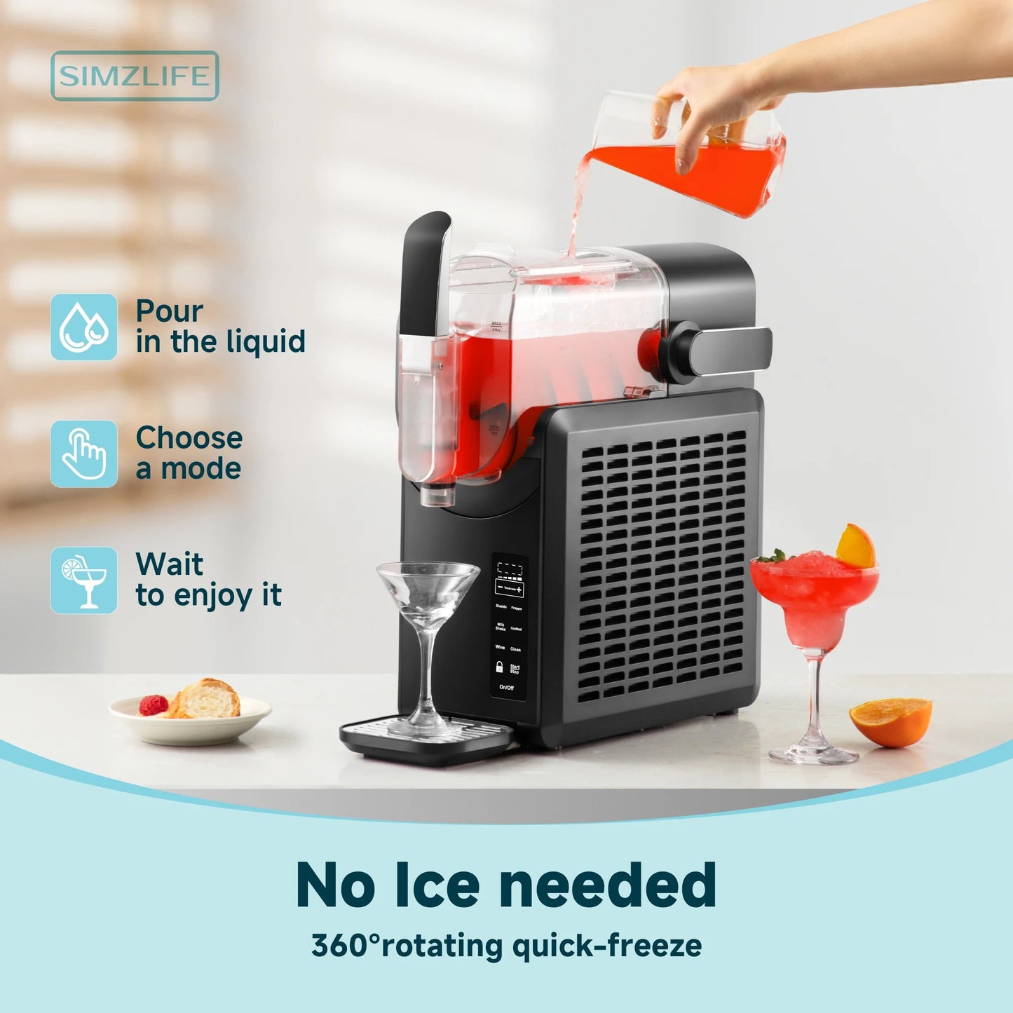 SIMZLIFE No Ice Needed 88 oz Slushie Machine Professional Frozen Drink Maker for Home with Self-Cleaning Function 5 Programs Ohberri